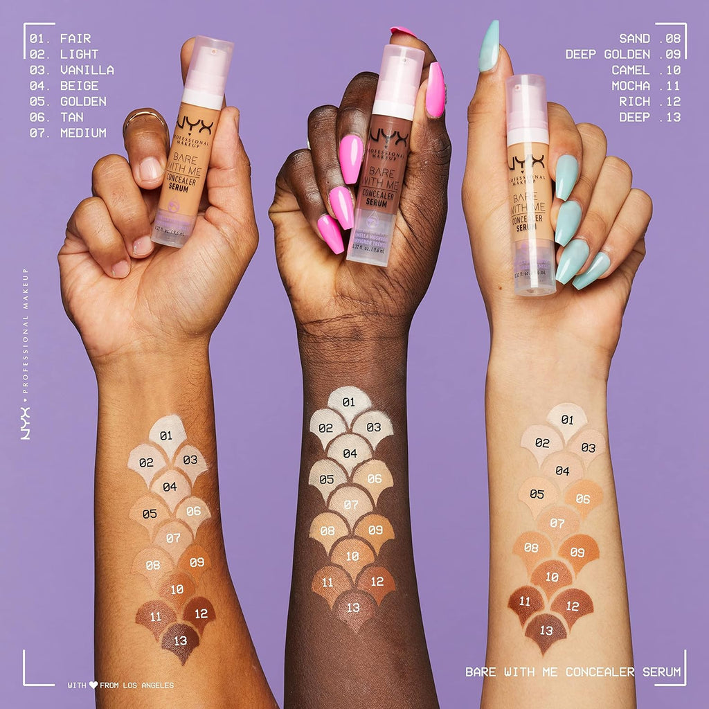 Concealer, under Eye Concealer, Bare with Me Serum, Satin and Natural Finish, Infused with Tremella Mushroom and Green Tea for 24HR Hydration, Vegan Formula - 03 Vanilla, 9.6Ml