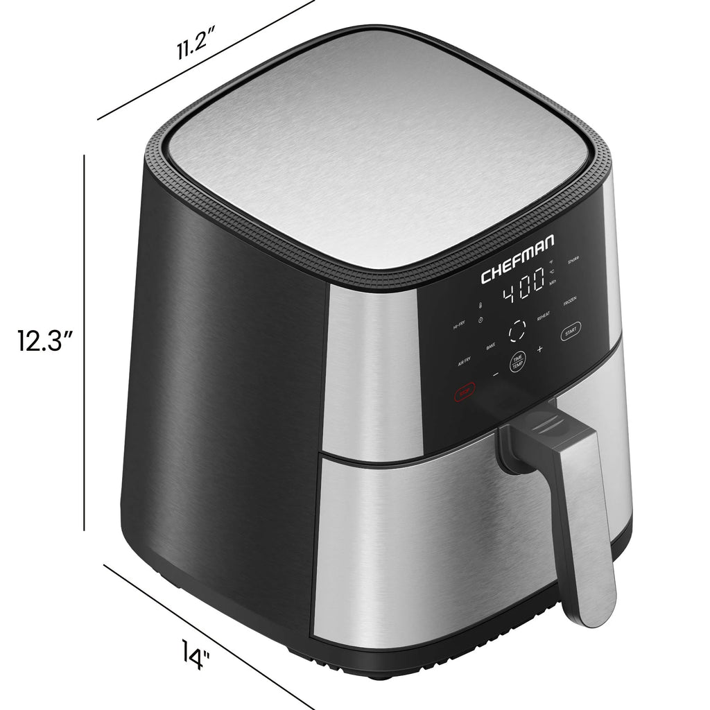 6 Qt. Air Fryer 4 Functions W/ Touch Controls, HI-FRY Button, Stainless Steel