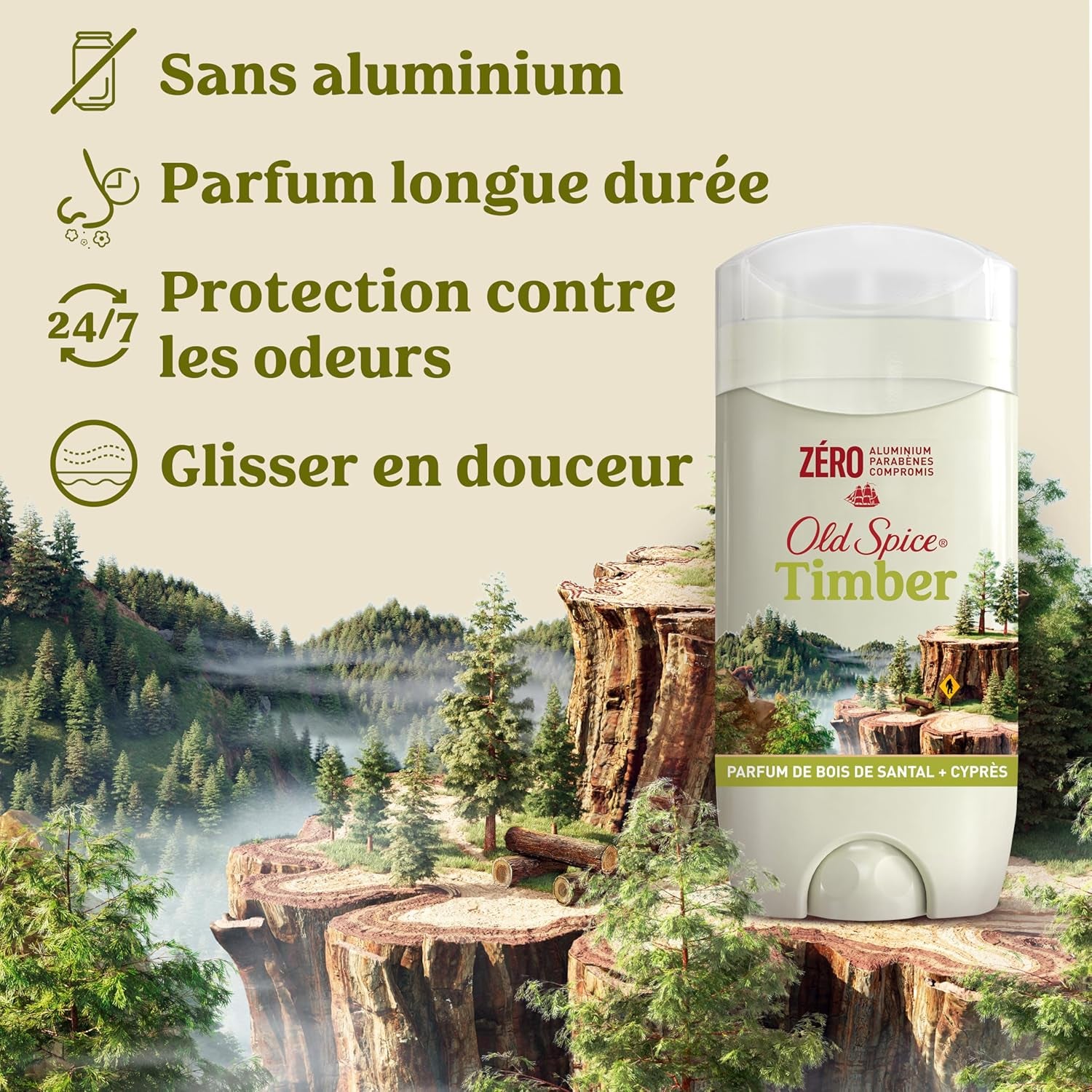 Deodorant for Men, Timber Deodorant with Sandalwood, 85 Grams