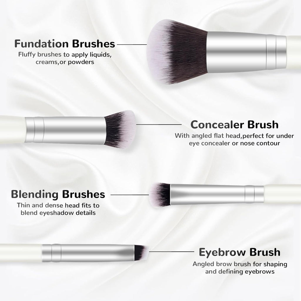 2-In-1 Makeup Brushes Dual-Ended Contouring Foundation Brush 2 Pack Concealer Brush Face Eyebrow Eyeshadow Brush for Liquid, Powder, Buffing, Blending (White)