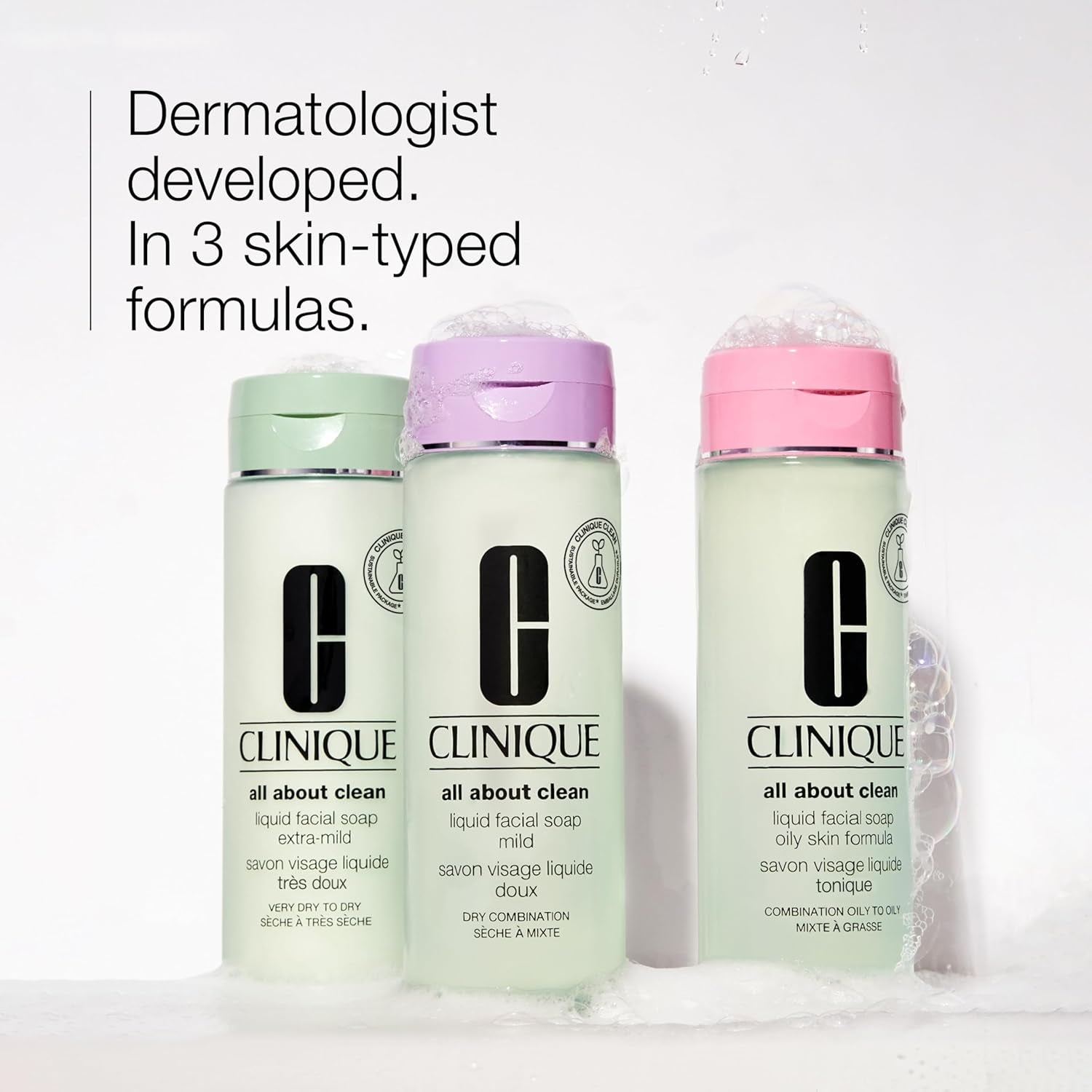 3-Step All about Clean Liquid Gentle Facial Cleanser Soap for Dry Combination Skin Types, Mild