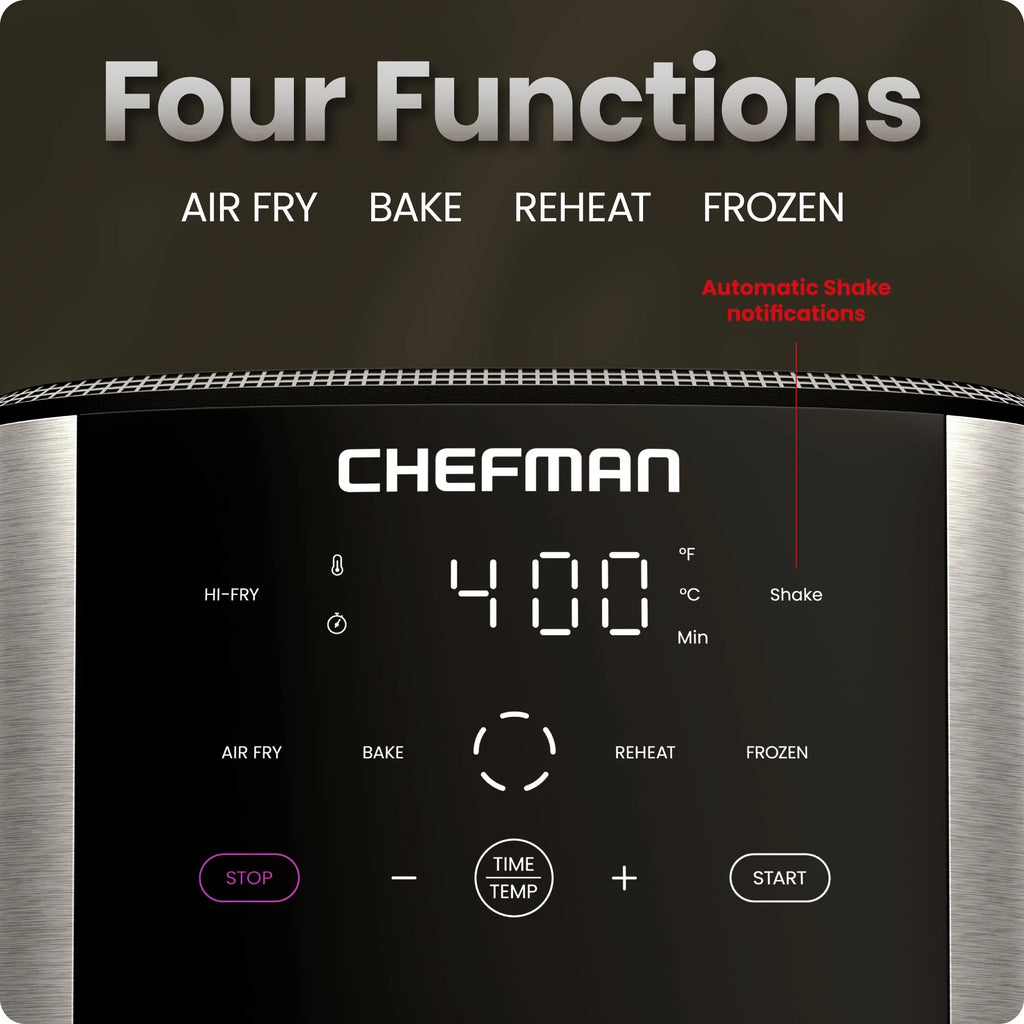 6 Qt. Air Fryer 4 Functions W/ Touch Controls, HI-FRY Button, Stainless Steel