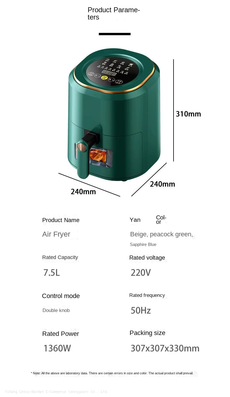 IN STOCK IN TORONTO-READY TO SHIP - 7.5 LTR Stainless Steel Air Fryer with Touch Screen Multifunctionality