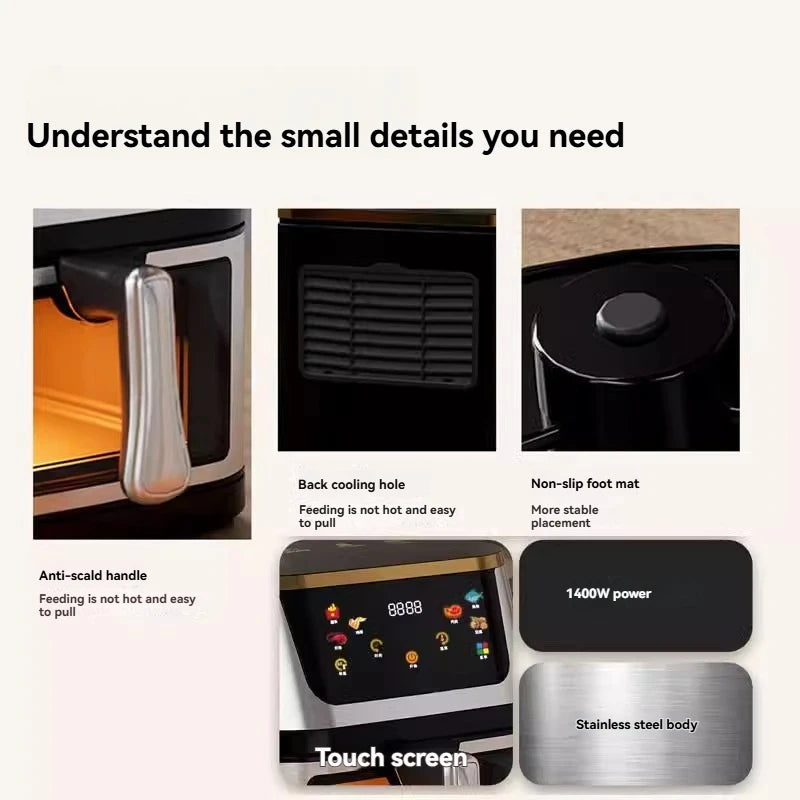 110V Air Fryer Fully Automatic Visual Integrated Electric Frying Pan 15L 10L 7L Intelligent Fume-free Oven Machine.