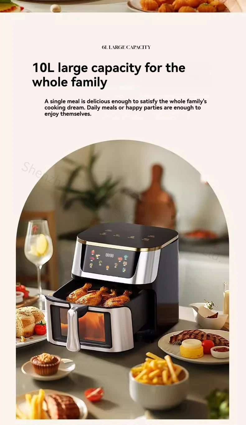 110V Air Fryer Fully Automatic Visual Integrated Electric Frying Pan 15L 10L 7L Intelligent Fume-free Oven Machine.