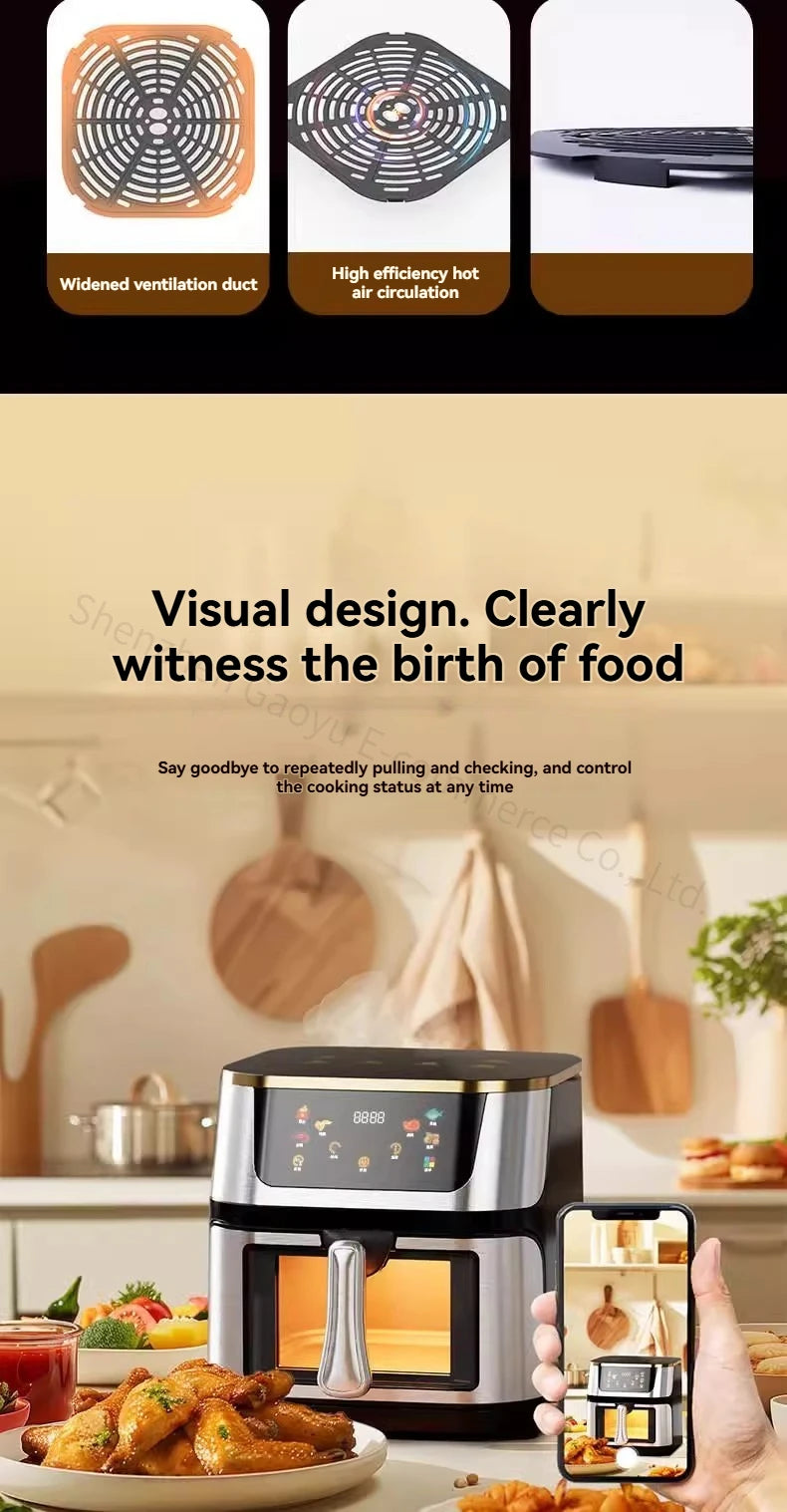 110V Air Fryer Fully Automatic Visual Integrated Electric Frying Pan 15L 10L 7L Intelligent Fume-free Oven Machine.
