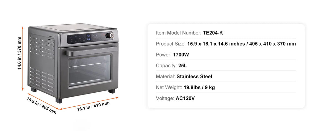 SucceBuy Air Fryer Toaster Oven 25L Convection Oven 1700W Stainless Steel Toaster Ovens Countertop Combo with Grill for Kitchen