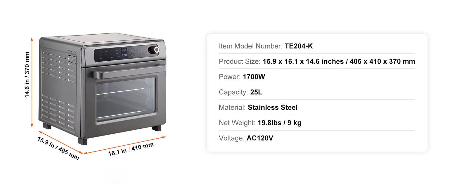 SucceBuy Air Fryer Toaster Oven 25L Convection Oven 1700W Stainless Steel Toaster Ovens Countertop Combo with Grill for Kitchen