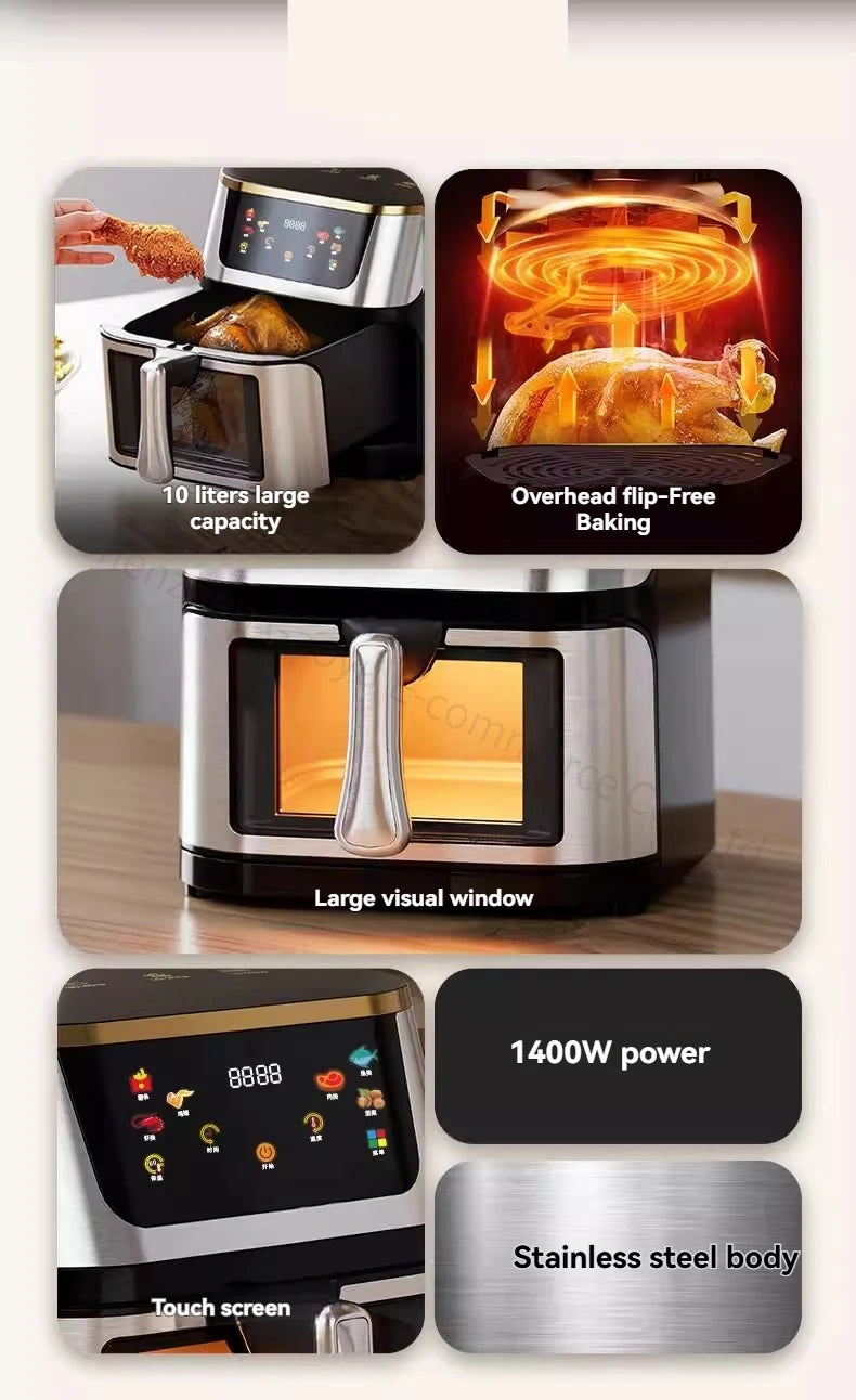 110V Air Fryer Fully Automatic Visual Integrated Electric Frying Pan 15L 10L 7L Intelligent Fume-free Oven Machine.