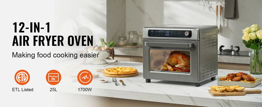 SucceBuy Air Fryer Toaster Oven 25L Convection Oven 1700W Stainless Steel Toaster Ovens Countertop Combo with Grill for Kitchen