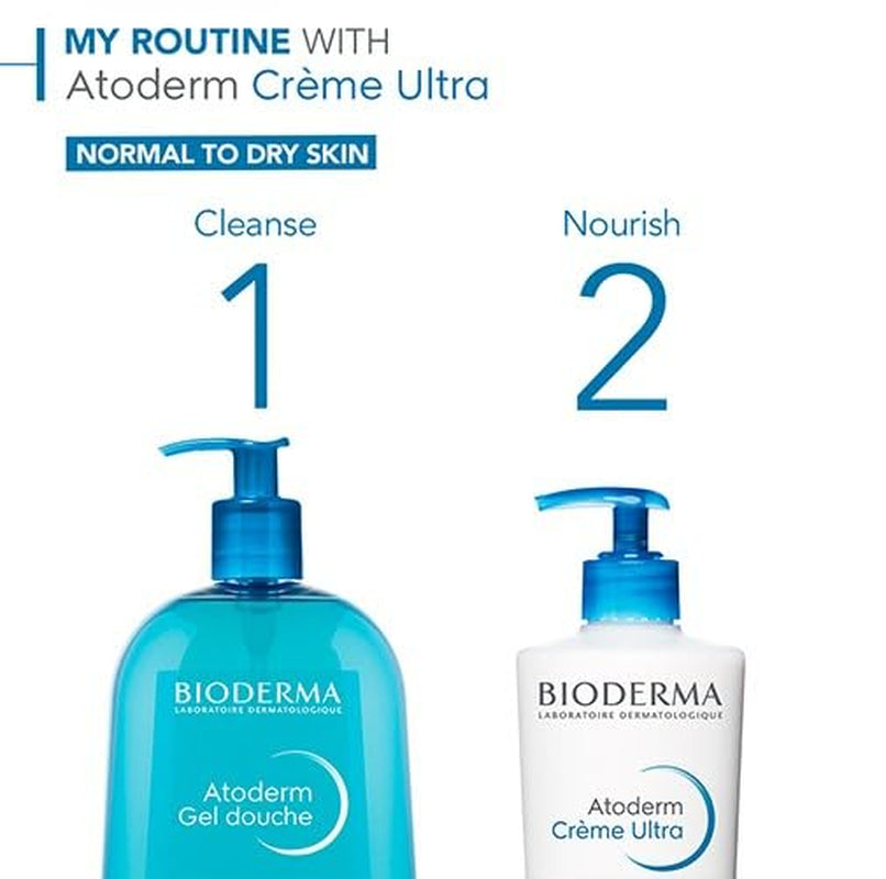 Bioderma Atoderm Hydrating Shower Gel, Moisturizsing Face and Body Cleanser, Body Wash for rmal to Dry Sensitive Skin, 1L