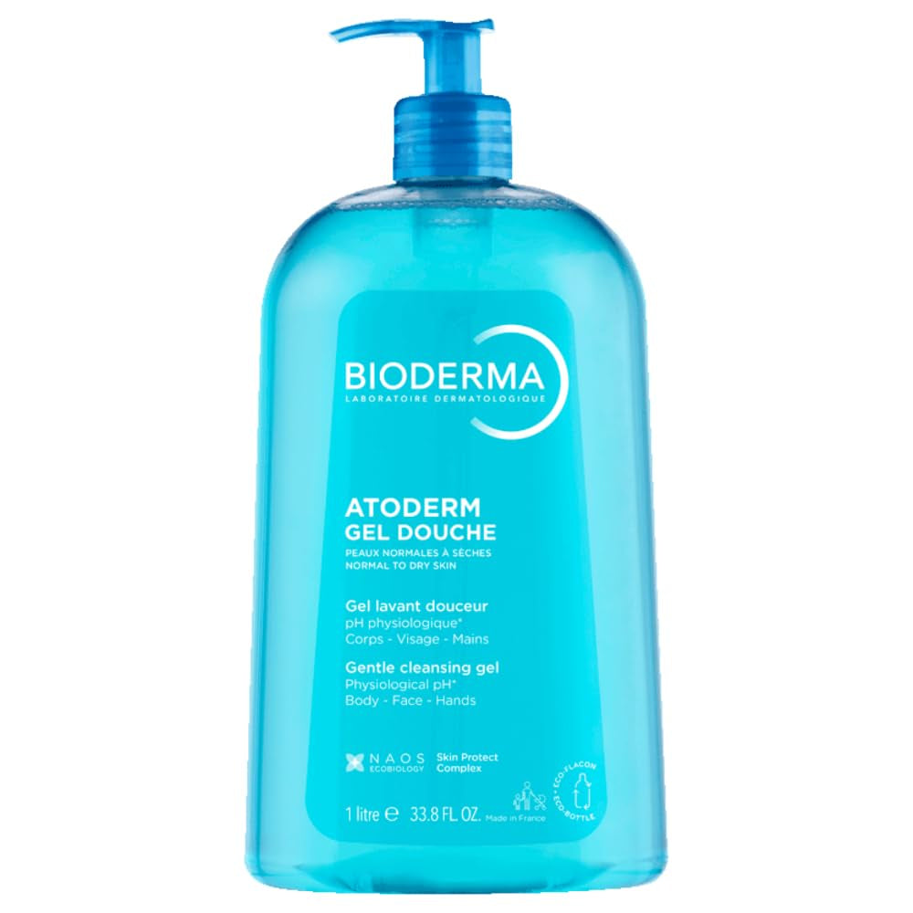Bioderma Atoderm Hydrating Shower Gel, Moisturizing Face and Body Cleanser, Body Wash for rmal to Dry Sensitive Skin, 1L