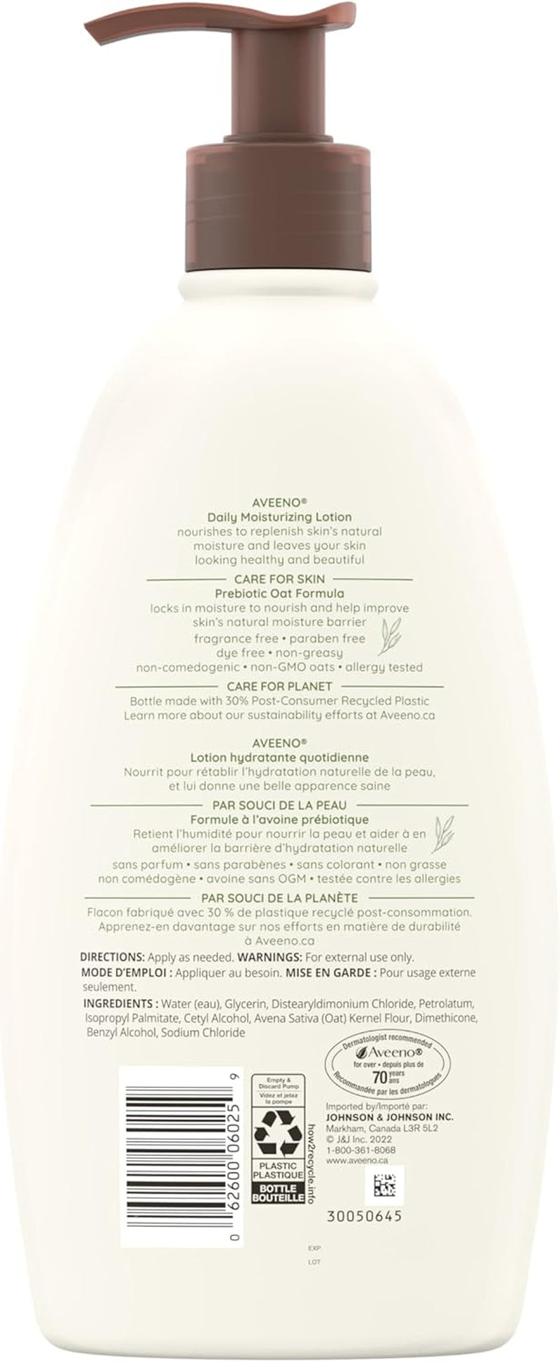 Daily Moisturizing Lotion, Dry Skin, Non Comedogenic, Prebiotic Oat, Daily Moisturizer, Fragrance Free, 532Ml