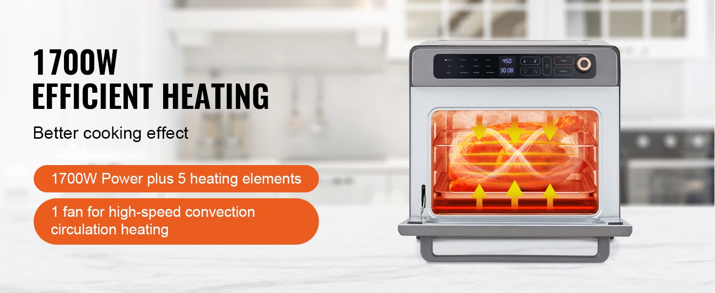 SucceBuy Air Fryer Toaster Oven 25L Convection Oven 1700W Stainless Steel Toaster Ovens Countertop Combo with Grill for Kitchen