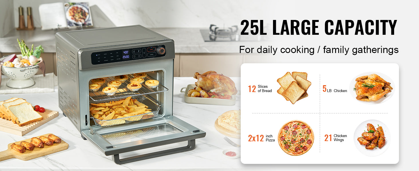 SucceBuy Air Fryer Toaster Oven 25L Convection Oven 1700W Stainless Steel Toaster Ovens Countertop Combo with Grill for Kitchen