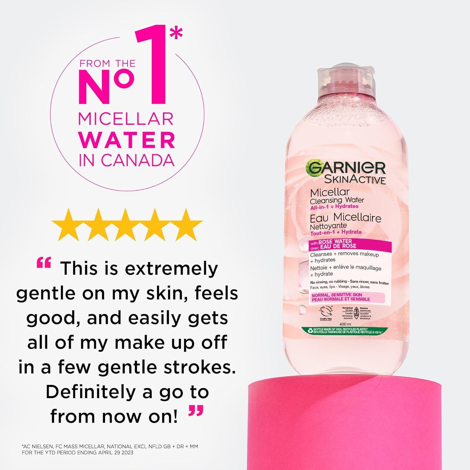 Micellar Cleansing Water, All-In-One Hydrating Makeup Remover, Face Cleanser with Rose Water & Glycerin, Hypoallergenic, Sensitive to Dry Skin, 700Ml