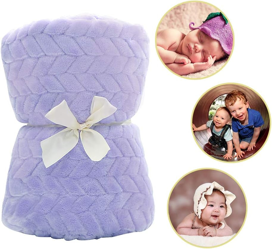 Baby Blanket Flannel, Cozy Throw Blankets for Newborn Infant and Toddler, Super Soft and Warm Receiving Baby Blanket for Crib Stroller (Purple 2532")