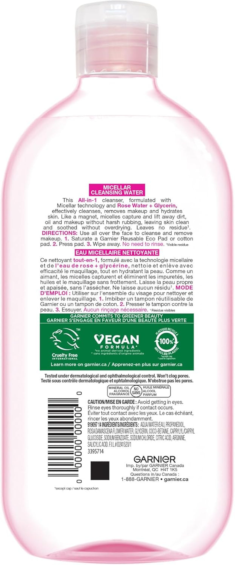 Micellar Cleansing Water, All-In-One Hydrating Makeup Remover, Face Cleanser with Rose Water & Glycerin, Hypoallergenic, Sensitive to Dry Skin, 700Ml